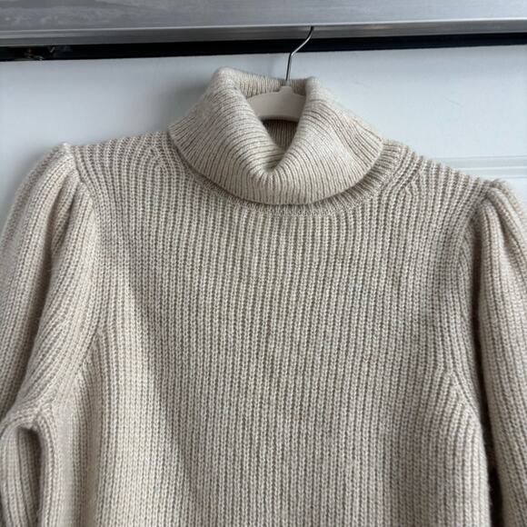J Crew Women’s Cropped Puff-Sleeve Turtleneck Sweater Cream Sz S Basic Essential - Picture 3 of 10